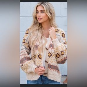 Red dress boutique crunchy leaves cardigan sweater